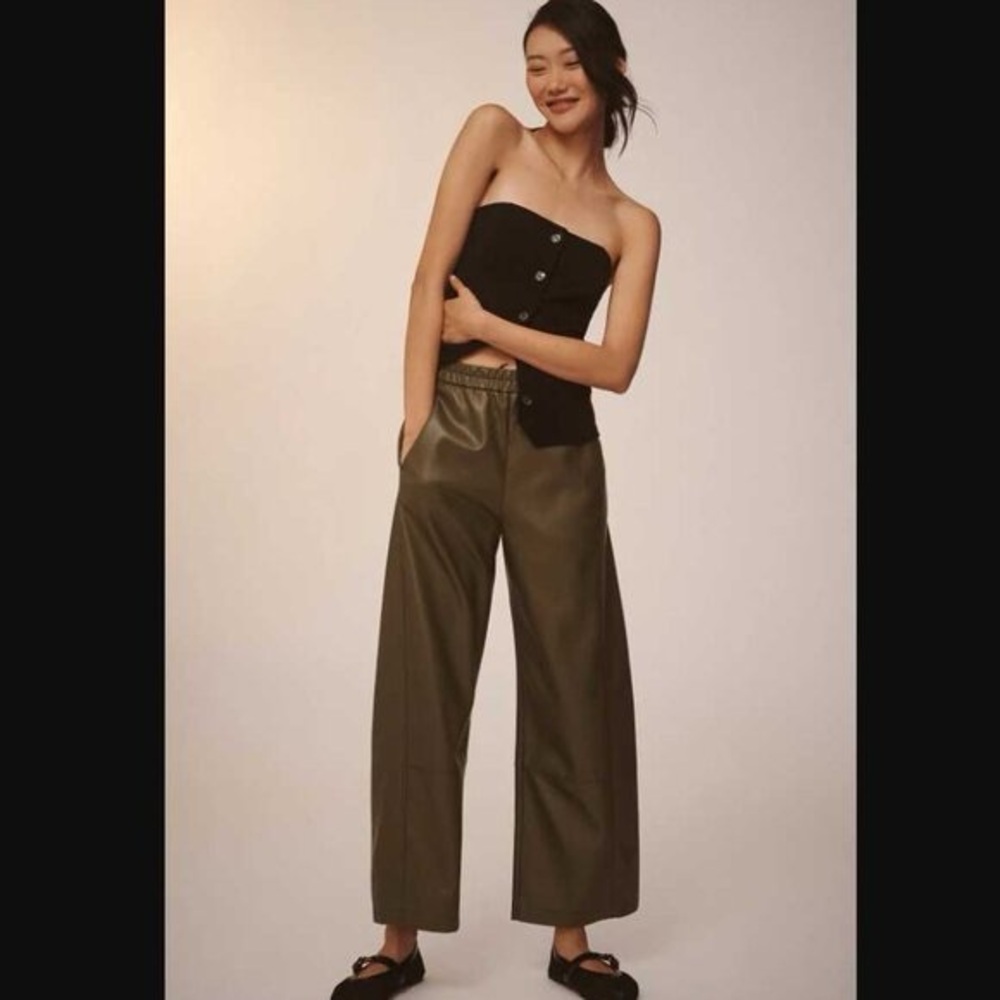 Anthropologie Pilcro The Izzie Relaxed Pull-On Faux Leather Green Barrel Pants